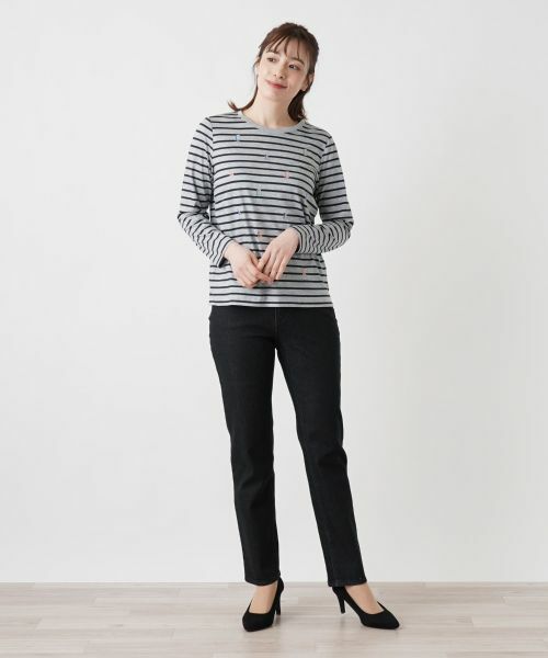 Leilian / レリアン カットソー | 刺繍ボーダーカットソー | 詳細1