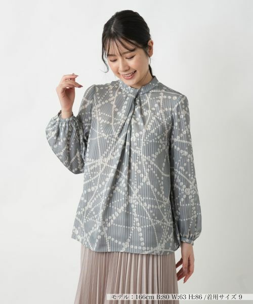 Leilian/レリアン プリントタックブラウス グレー 7(S)