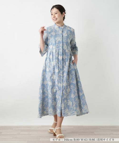 Leilian / レリアン ドレス | カットワーク刺繍フレアワンピース-BLUBIANCO | 詳細1