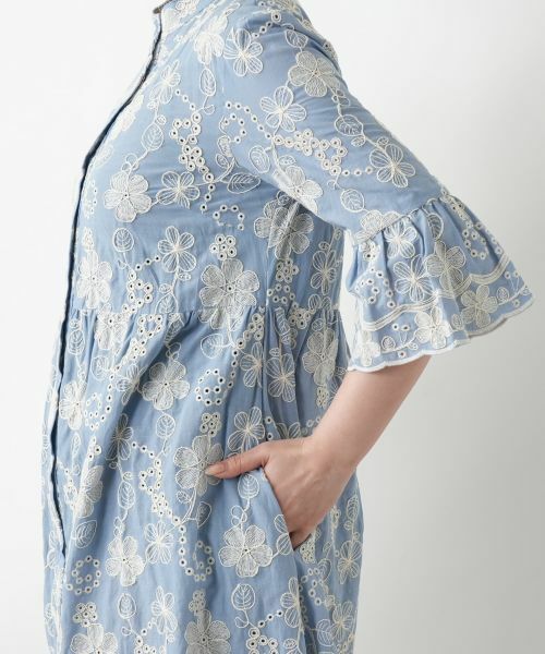 Leilian / レリアン ドレス | カットワーク刺繍フレアワンピース-BLUBIANCO | 詳細10