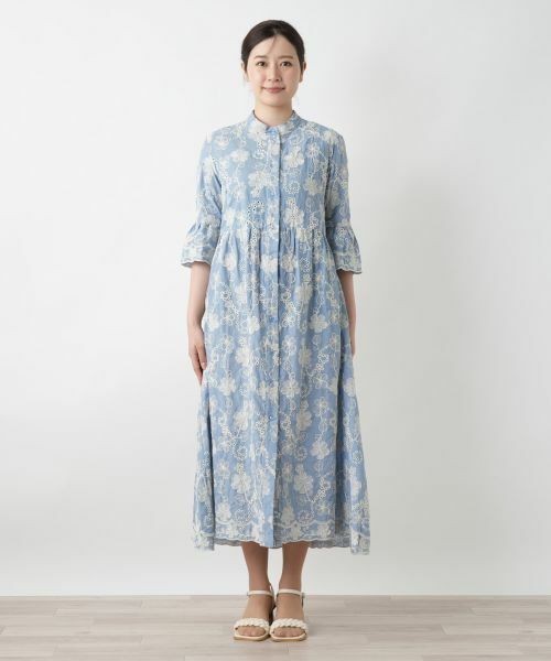 Leilian / レリアン ドレス | カットワーク刺繍フレアワンピース-BLUBIANCO | 詳細4