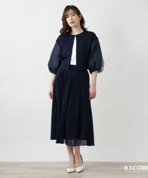 Leilian / レリアン カーディガン・ボレロ | 切替ノーカラーカーディガン | 詳細1