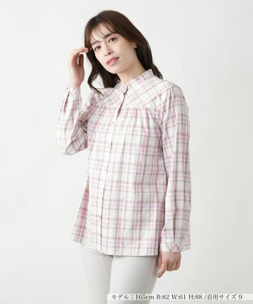 Leilian / レリアン ストライプバンドカラーブラウス【Leilian WHITE LABEL】 ストライプバンドカラーブラウス【Leilian WHITE LABEL