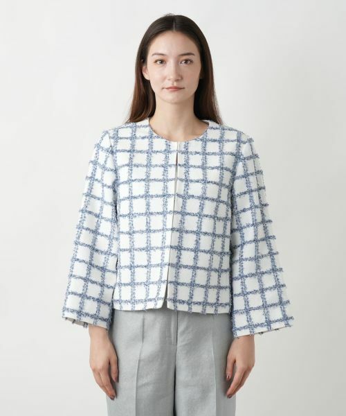 Leilian / レリアン テーラードジャケット | チェック柄ノーカラージャケット | 詳細4