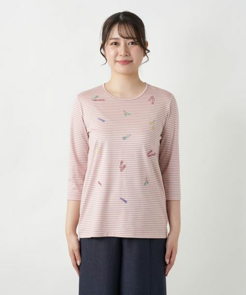 セール】 刺繍ボーダー七分袖カットソー （カットソー