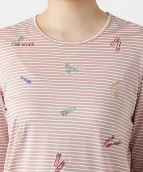 Leilian / レリアン カットソー | 刺繍ボーダー七分袖カットソー | 詳細16