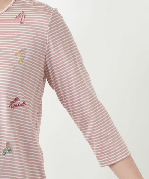 Leilian / レリアン カットソー | 刺繍ボーダー七分袖カットソー | 詳細18