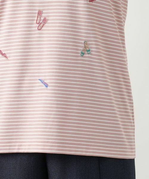 Leilian / レリアン カットソー | 刺繍ボーダー七分袖カットソー | 詳細19