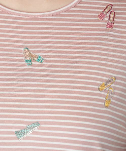 Leilian / レリアン カットソー | 刺繍ボーダー七分袖カットソー | 詳細20