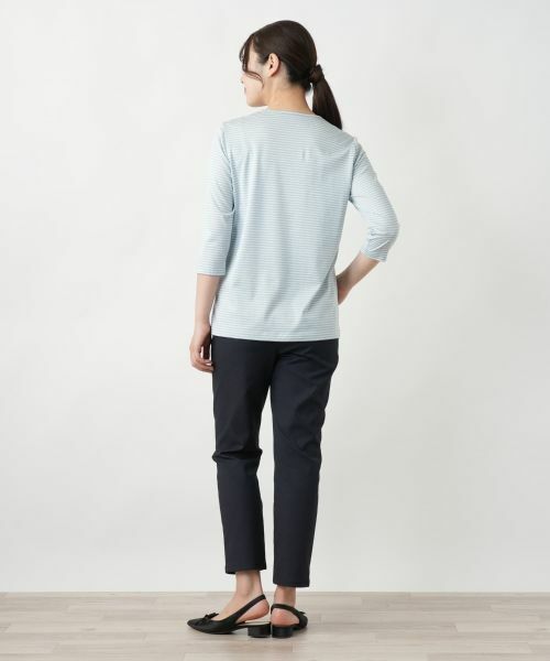 【新品】定価29,700円　レリアン　デザインボーダーTシャツ　グリーン　17＋ 花柄刺繍ボーダーカットソー【Leilian WHITE LABEL】|レリアン