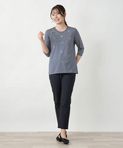 BOOTEGGERSNeil Young 7分袖　カットソー セール】 刺繍ボーダー七分袖カットソー （カットソー