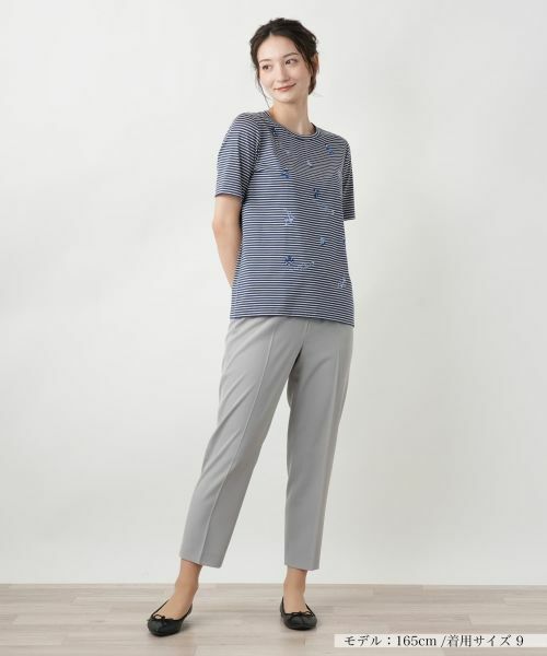 Leilian / レリアン カットソー | ナローボーダー刺繍Tシャツ | 詳細10