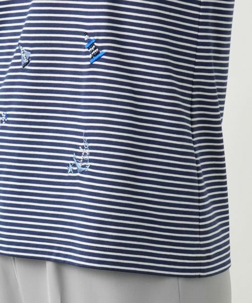 Leilian / レリアン カットソー | ナローボーダー刺繍Tシャツ | 詳細19