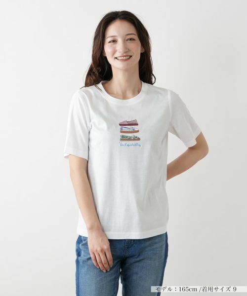 Leilian/レリアン 刺繍クルーネックTシャツ アイボリー 13(XL)