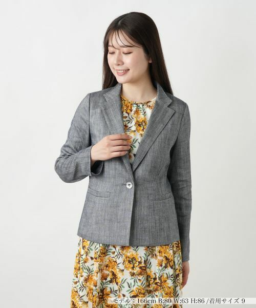 Leilian / レリアン テーラードジャケット | ヘリンボーンジャケット【TEXMODA】(ブルー系)