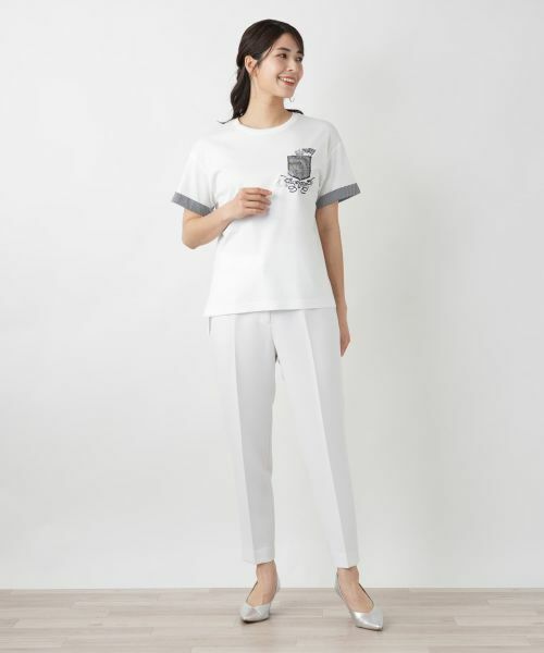 【新品】定価28,600円　レリアン　刺繍半袖Tシャツ　パリ　ホワイト　11号 刺繍ロゴTシャツ【Leilian WHITE LABEL