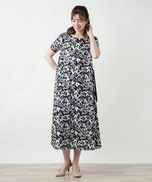 フローラルプリント シルク ドレス ワンピース ガール GIRL シフォンシャーリングハイネックフレアロング丈結婚