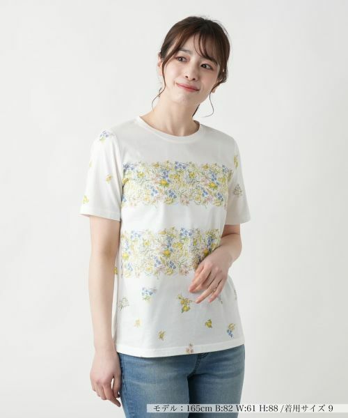 Leilian / レリアン カットソー | プリントクルーネックカットソー(レモンイエロー系)