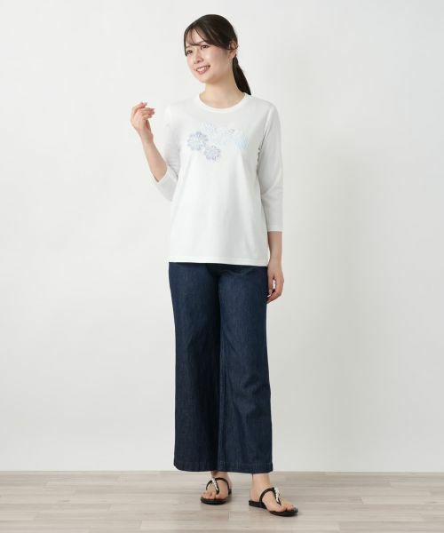 Leilian / レリアン カットソー | フラワーモチーフ七分袖カットソー | 詳細1