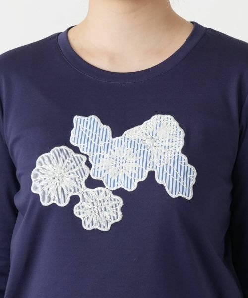 Leilian / レリアン カットソー | フラワーモチーフ七分袖カットソー | 詳細10