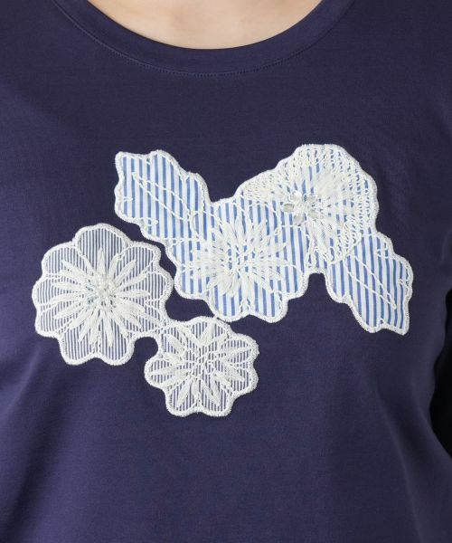 Leilian / レリアン カットソー | フラワーモチーフ七分袖カットソー | 詳細14