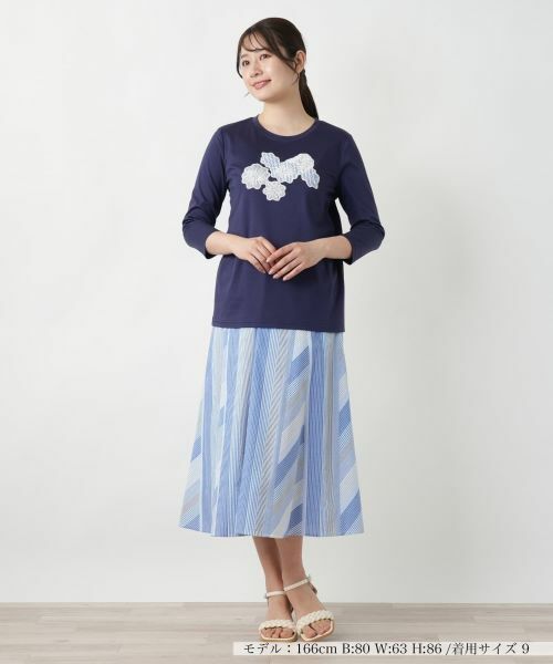 Leilian / レリアン カットソー | フラワーモチーフ七分袖カットソー | 詳細4