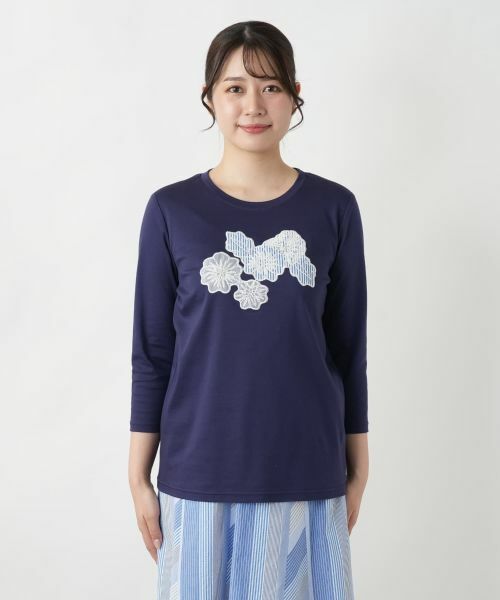 Leilian / レリアン カットソー | フラワーモチーフ七分袖カットソー | 詳細7