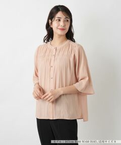 Leilian レリアン シワ加工 ストライプ柄 フェミニンブラウス Leilian レリアン シワ加工 ストライプ柄 フェミニンブラウス