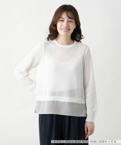 異素材切替クルーネックニット