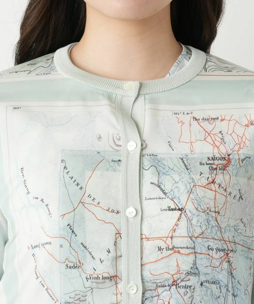 Leilian / レリアン カーディガン・ボレロ | マップ柄クルーネックカーディガン | 詳細7