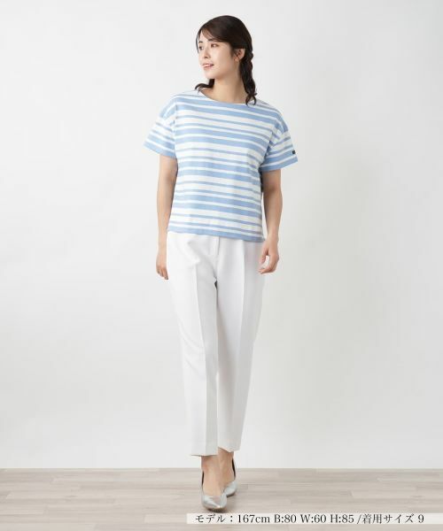 ⭐️未使用⭐️Leilianレリアン　ボーダーフレア袖カットソー　サイズ13＋ 刺繍ボーダーカットソー【Leilian WHITE LABEL