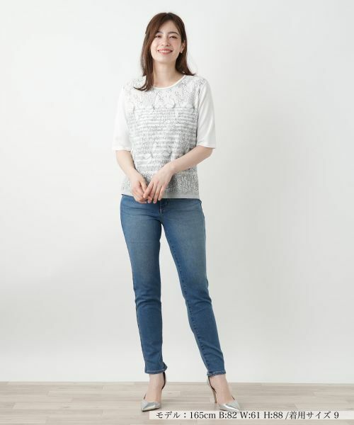 Leilian / レリアン ニット・セーター | フラワー柄切替ニット【Leilian WHITE LABEL】 | 詳細1