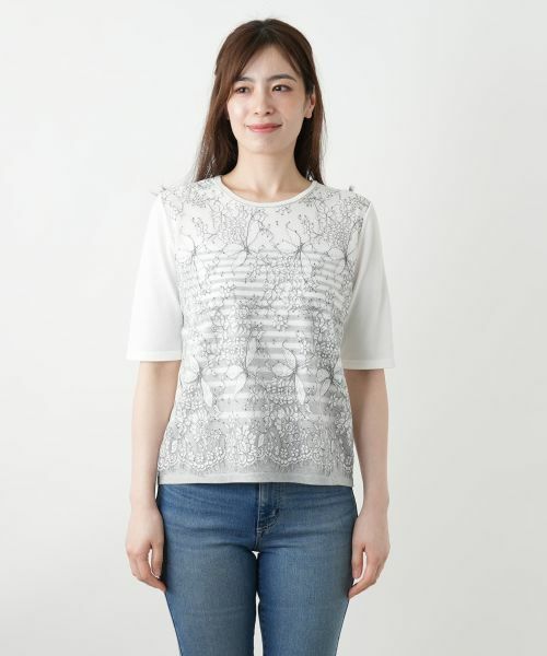 Leilian / レリアン ニット・セーター | フラワー柄切替ニット【Leilian WHITE LABEL】 | 詳細4