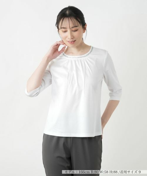 Leilian/レリアン スパンコール七分袖カットソー アイボリー 9(M) Leilian/レリアン スパンコール七分袖カットソー アイボリー 9(M)