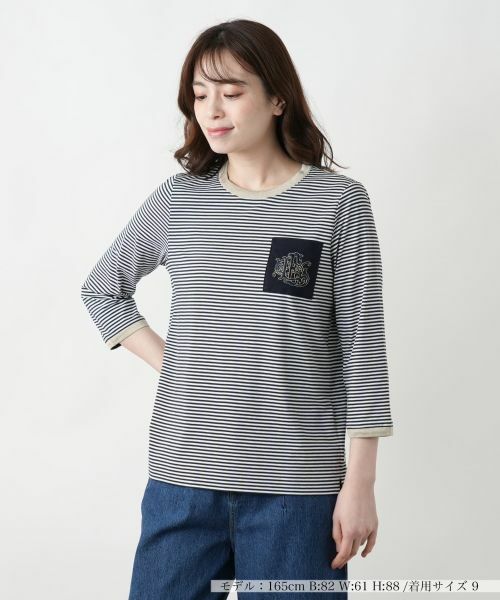 Leilian / レリアン Tシャツ | ボーダークルーネックカットソー(ネイビー)