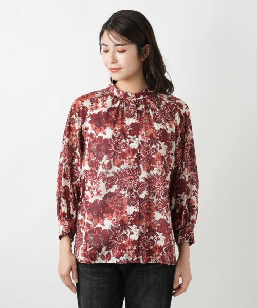 Leilian / レリアン シャツ・ブラウス | フラワー柄バンドカラーブラウス | 詳細4