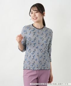 Leilian / レリアン カットソー | 花柄刺繍ボーダーカットソー【Leilian WHITE LABEL】