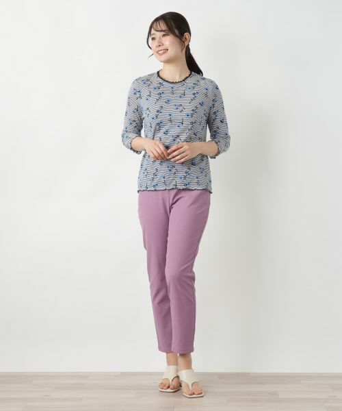 Leilian / レリアン カットソー | 花柄刺繍ボーダーカットソー【Leilian WHITE LABEL】 | 詳細1