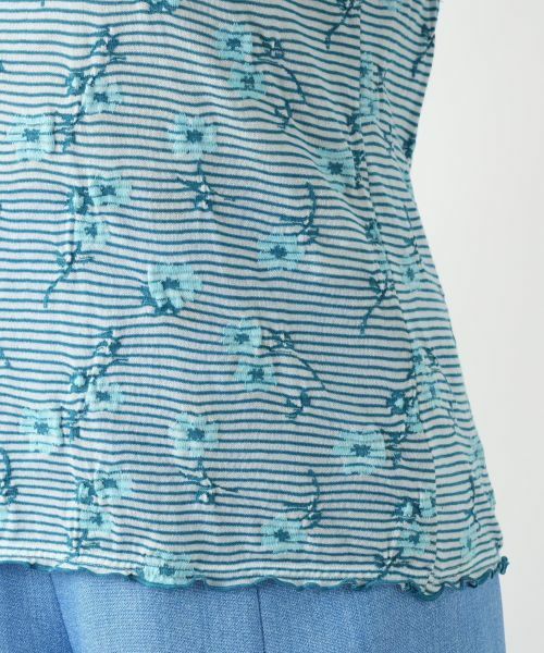 Leilian / レリアン カットソー | 花柄刺繍ボーダーカットソー【Leilian WHITE LABEL】 | 詳細14