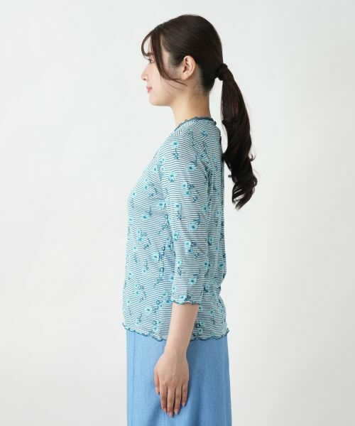 Leilian / レリアン カットソー | 花柄刺繍ボーダーカットソー【Leilian WHITE LABEL】 | 詳細8