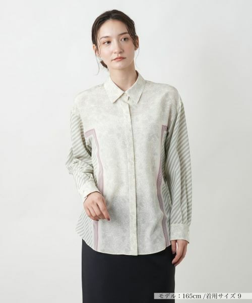 Leilian/レリアン ストライプフラワーブラウス ミントグリーン 11(L) Leilian/レリアン ストライプフラワーブラウス ミントグリーン 11(L)