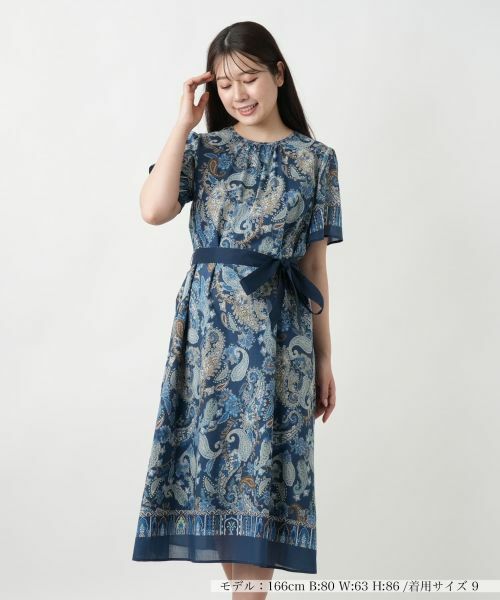 Leilian / レリアン ドレス | ペイズリーフレアワンピース(ネイビー系)