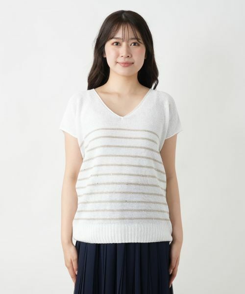 Leilian / レリアン ニット・セーター | ボーダーVネックニット【LE TRICOT PERUGIA】 | 詳細7