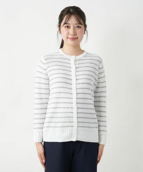 Leilian / レリアン カーディガン・ボレロ | ボーダークルーネックカーディガン【LE TRICOT PERUGIA】 | 詳細7