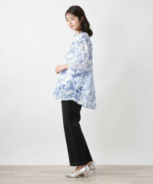 Leilian / レリアン シャツ・ブラウス | フラワー柄キーネックブラウス | 詳細5