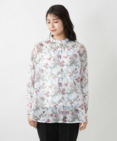 Leilian / レリアン シャツ・ブラウス | フラワー柄バンドカラーブラウス | 詳細7