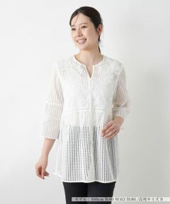 Leilian / レリアン シャツ・ブラウス | 透かしレースキーネックブラウス