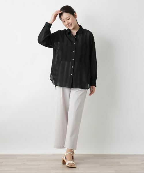 Leilian / レリアン シャツ・ブラウス | 透かしストライプブラウス | 詳細1