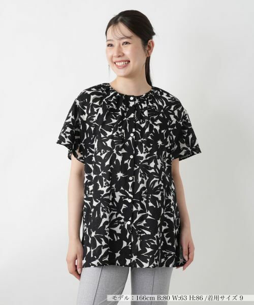 Leilian/レリアン フラワープリントブラウス ブラック 9(M)