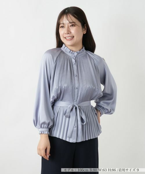 Leilian/レリアン 【店舗人気】プリーツブラウス スカイブルー 11(L)